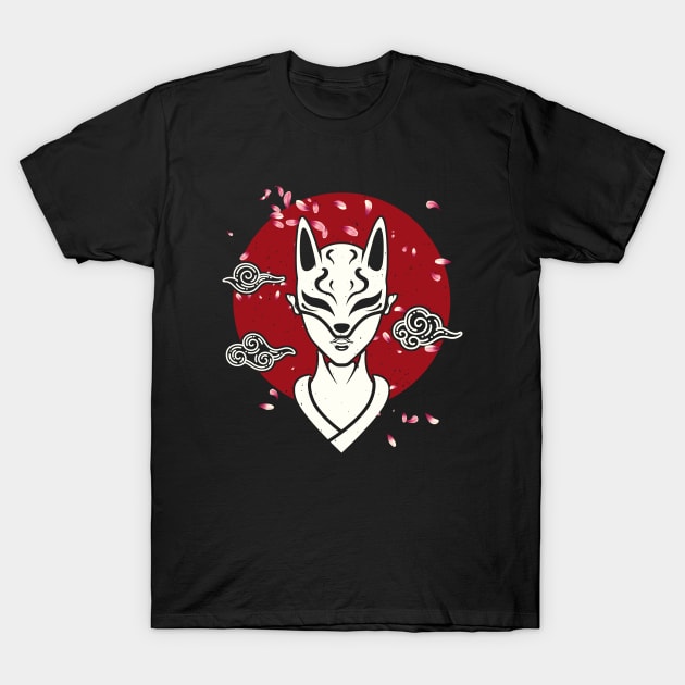 Japanese Woman Oni Mask Manga Anime T-Shirt by Foxxy Merch